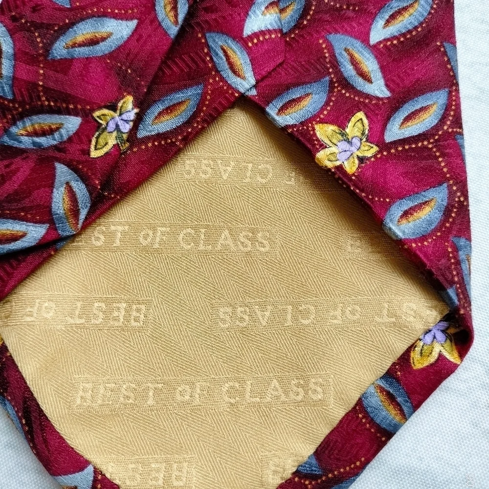 Robert Talbott Best of Class Necktie Tie Silk Red Yellow Flowers Leaf Classic T